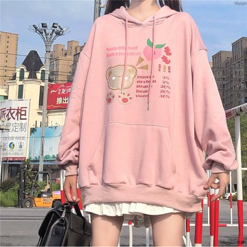 加絨日系秋冬甜美可愛慵懶風ins潮港風寬鬆學生卡通連帽上衣