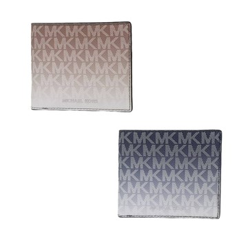 Michael Kors 男款 緹花LOGO防刮八卡短夾透明層-漸層藍/漸層咖啡