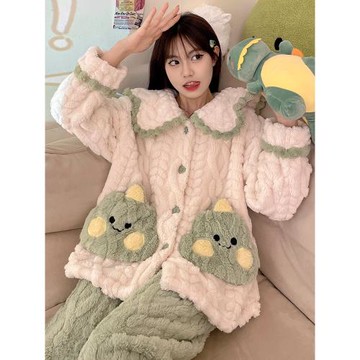 秋冬季天睡衣女娃娃領2023年新款珊瑚絨法蘭絨加厚加絨可愛家居服