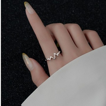免運💍【日常穿搭佩戴】心率戒指心電圖女款ins小衆設計高級輕奢925純銀食指開口可調節爆韓國 純銀戒指 戒指男女告白禮物