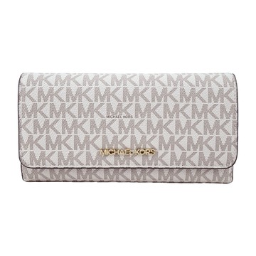 MICHAEL KORS JET SET滿版LOGO翻蓋三折長夾-米棕 _廠商直送