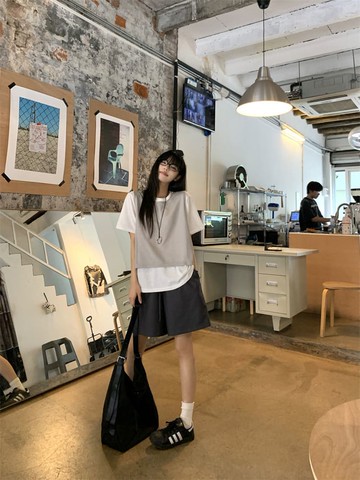 【missy shop】霧中交織背心上衣抽繩短褲套裝-82666