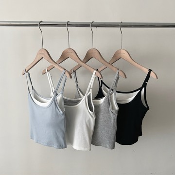 「FOR GIRLS」冷清感! 撞色疊穿假兩件背心bratop（4colors）