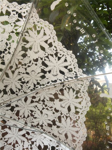 沛欣清新公主風透明傘夏天新款蕾絲長柄傘韓版仿蕾絲透明拒水雨傘