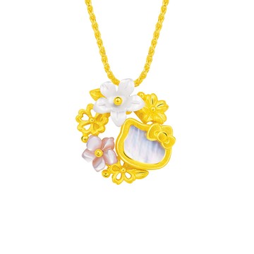 Just Gold 櫻花綻放Kitty 黃金吊墜(華麗版)