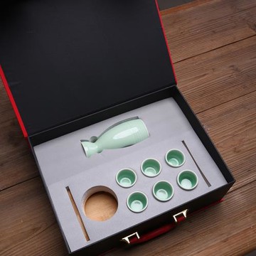 半斤裝陶瓷酒壺家用白酒杯套裝清酒具老式復古分酒器送長輩帶禮盒