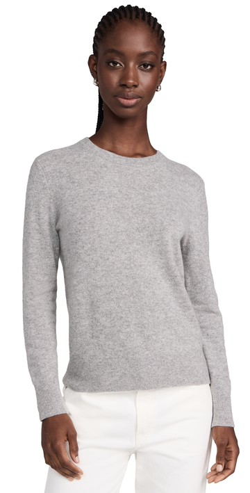 White + Warren Cashmere Core Crew Neck Pullover Grey Heather L