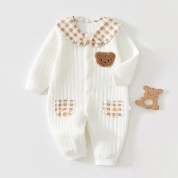 嬰兒連體衣春秋季新生兒純棉衣服男女寶寶白天夾棉冬保暖哈衣爬服鑫弘-萌寶童裝可開發票