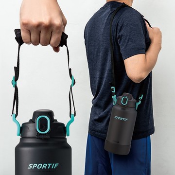 【孔雀Peacock】2000ML保冷保溫水壺 手提肩背式 運動酷跑-藍黑