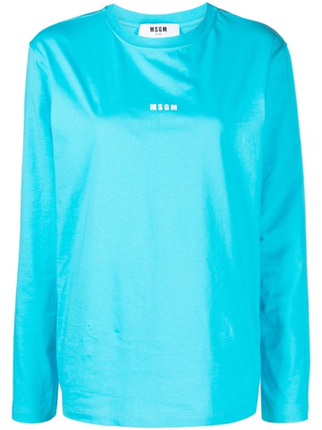 MSGM - logo-print cotton T-shirt - women - Cotton - S - Blue