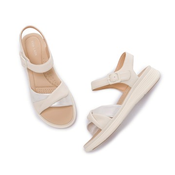 芯太軟 扭結柔軟羊皮輕量厚底涼鞋 白 (2E3171)