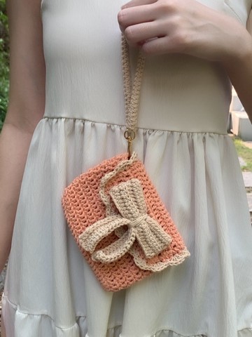 女士客製鉤針領結錢包附手腕帶