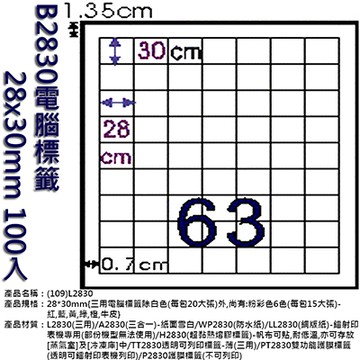 Herwood 鶴屋牌 63格 28x30mm NO.B2830 A4雷射噴墨影印自黏標籤貼紙/電腦標籤 105大張入