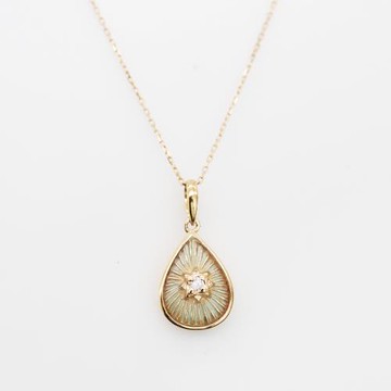 ROKUZAN 綠琺瑯水滴小鑽墜K金項鍊