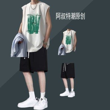 🔥臺灣熱賣🔥【店鋪熱銷】夏季男士背心套裝無袖T恤衣服穿搭短褲一套痞帥氣休閒運動兩件套