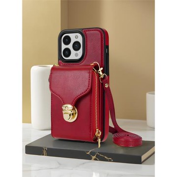 高檔皮質16蘋果15promax手機殼14p零錢包iPhone17掛繩背帶適用12斜挎全包11防摔潮牌13輕奢風保護套8plus新款