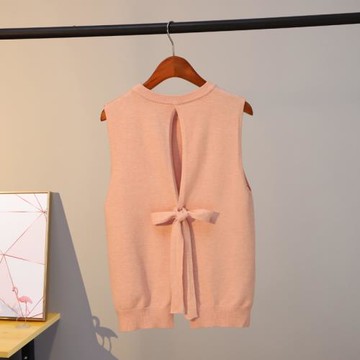 針織圓領背心女時尚后背系帶蝴蝶結馬甲2025外穿顯瘦馬夾春秋上衣