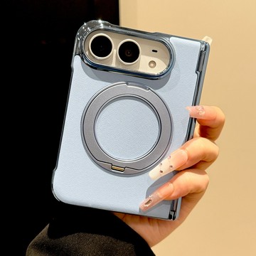 蘋果iPhone18Fold摺疊屏手機殼新款天藍色電鍍邊框真皮背板360支架中軸全包簡約高級四角防摔保護套