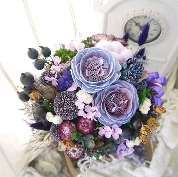 紫桔之戀.桔梗色的戀情色系.情人生日禮物手作乾燥花禮.