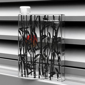黑色竹林  隨行杯350ml 方形透明扁平水杯
