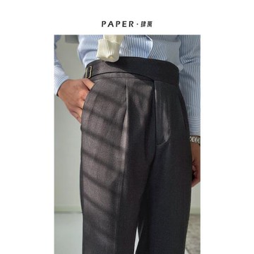 純黑色復古高級感那不勒斯高腰直筒西褲商務深灰休閑褲西裝長褲男