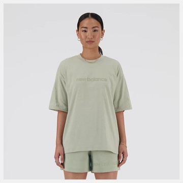 NEW BALANCE 短T NB 鼠尾草綠 燙印LOGO 寬版 短袖 女 WT41555OVN