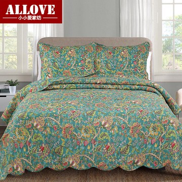 美式田園花卉純棉床蓋三件套加厚絎縫床單民族風全棉大炕榻榻米墊