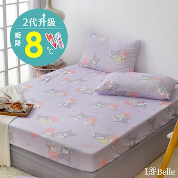 【Great Living格蕾寢飾】La Belle My Melody & KUROMI白粉天使 加大超COOL超涼感床包枕套組+水洗枕 超值組