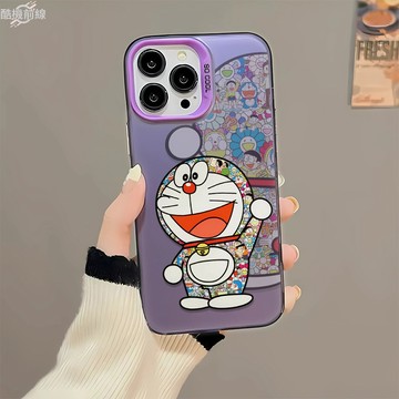 太陽花機器貓 適用iPhone16Promax手機殼 蘋果15 Plus 14 13 12 11 新品16E 彩銀硬殼