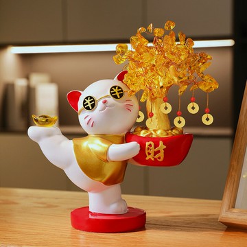 ??快速出貨 房間擺設 玄關收納 鑰匙收納 桌上收納招財貓水晶發財樹擺件玄關裝飾品開業送禮高檔新房喬遷新居禮品