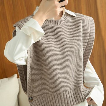 抽條圓領套頭休閑百搭針織馬甲