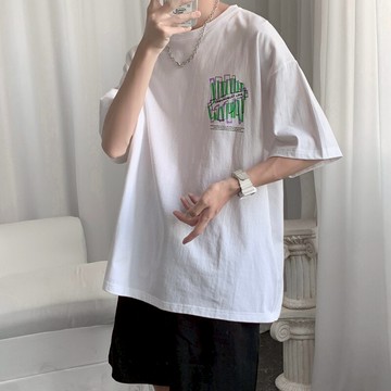 夏季短袖t恤男潮牌百搭寬松純棉半袖圓領上衣港風字母印花ins體恤