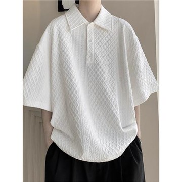 肌理感重磅Polo衫短袖男設計感小眾高級感翻領t恤oversize七分袖