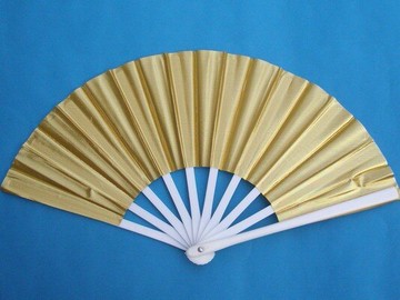 小功夫扇子 尼龍布扇子 金布扇子(小白色膠桿.金色布面)MIT製/一支入(促70)