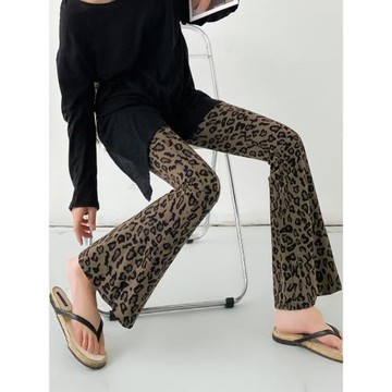 豹紋喇叭褲女2025新款春夏薄款高腰顯瘦爆款拖地闊腿鯊魚瑜伽褲子