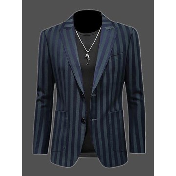 歐洲站西裝男士春秋商務休閑豎條紋外套上衣修身大碼單西服禮服潮