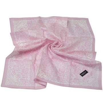 LANVIN COLLECTION 柔粉色滿版花卉印花品牌LOGO字母圖騰大帕領巾(58CM)