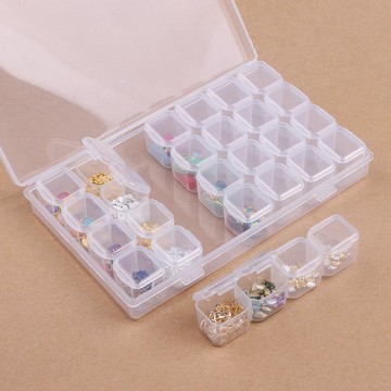 隔日到【粉紅菲菲】美甲鑽盒塑料空盒可單開收納盒28格透明飾品盒儲物盒子美甲工具（B040）16-0847