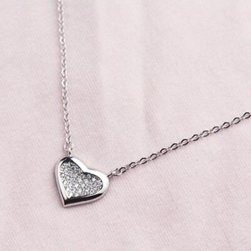 925純銀項鍊鑲鑽吊墜-簡約愛心經典百搭女配件73qr71【獨家進口】【米蘭精品】