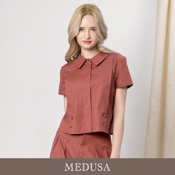 現貨【MEDUSA 曼度莎】天絲棉排釦設計短袖襯衫（M-XL）｜女短袖上衣 休閒襯衫