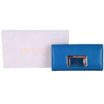 JIMMY CHOO REMY 蛇紋拼接釦式長夾(藍色)
