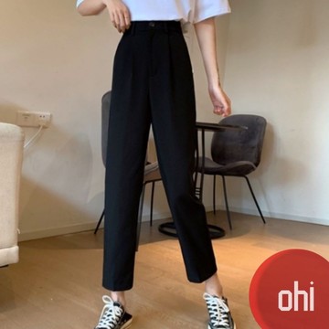 【ohi】2款可選大尺碼西裝褲 西褲 女生長褲休閒長褲 直筒褲 鬆緊腰女生衣著優質彈力 修身顯瘦 百搭款(GU543