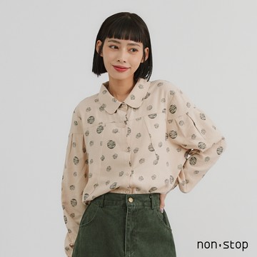 non-stop 手繪感圓點袋飾襯衫-2色