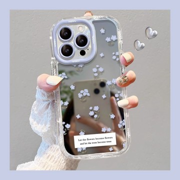 ins風紫色小碎花適用於蘋果17promax手機殼iPhone14plus鏡面16精孔軟殼15卡通13/12/11保護殼