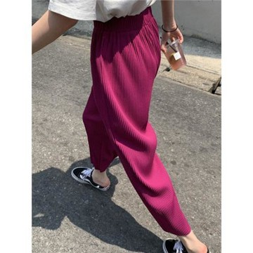 冰絲闊腿褲女夏薄款歐貨垂感高腰直筒褲速干小個子防曬涼涼褶皺褲