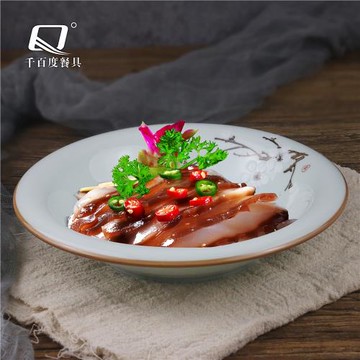 酒店特色小炒盤子中式反口正德盤個性熱菜盤創意餐具商用意境菜盤