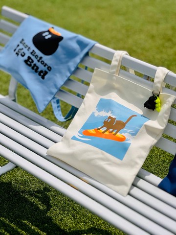 法包衝浪貓白色環保袋