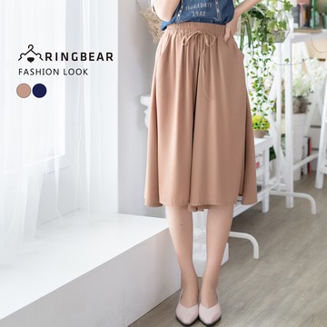 休閒飄逸輕熟魅力鬆緊綁帶雪紡雙口袋七分寬管褲(藍.卡其XL-4L) 眼圈熊 中大尺碼 S80