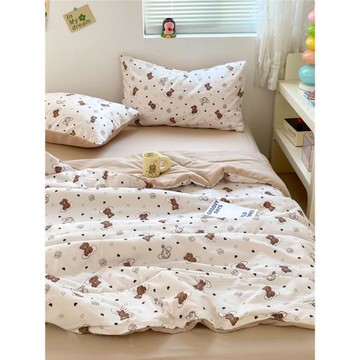 ins風超柔小熊水洗棉夏被四件套夏涼被可機洗單人輕薄被子空調被