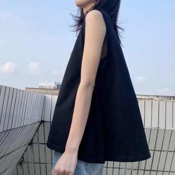 夏季無袖背心女外穿潮西裝內搭打底衫上衣無袖T恤工字黑白色網紅